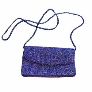 Vintage Blue Beaded Crossbody Bag Evening Clutch Purse Y2K Formal Handbag
